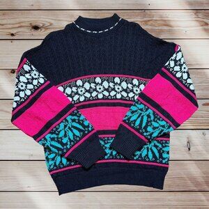 American Pride Flower Sweater Size Medium‎ Colorful Classic Party Career Fun